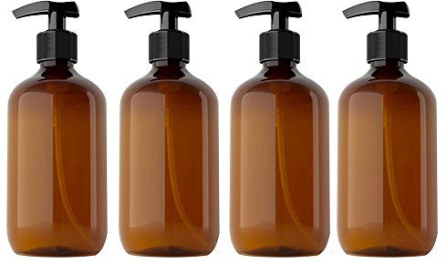 Kitchnexus 4 Stück 300/500ml Seifenspender Lotionspender Leer Flasche mit Schwarz Lotion Pumpe Spender Ideal für Küche Bad (Braun 300ML)