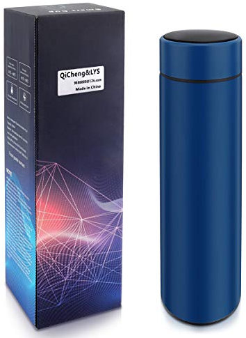 QiCheng&LYS 500ML Travel Mug, Flask with Temperature Display Vacuum Cup with Flask 304 Stainless Steel,Insulation Cup, Double Walled Vacuum for Heat and Cold Water (Blue)