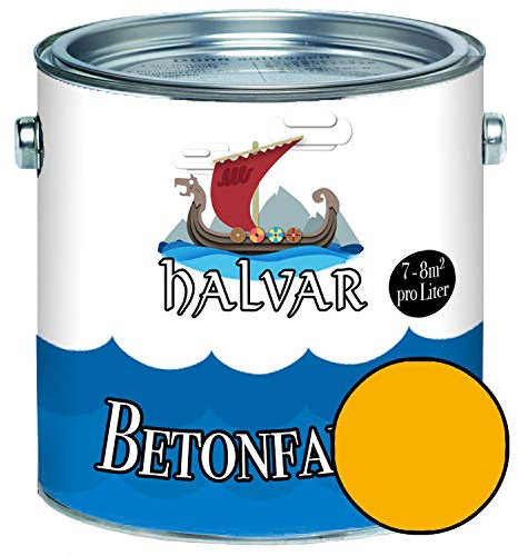 Halvar Betonfarbe/Bodenbeschichtung SEIDENMATT Gelb RAL 1000-1037 Fassadenfarbe (1 L, RAL 1003 Signalgelb)