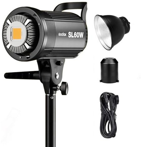 Godox SL-60W 60W CRI>95 TICI>90 5600 ± 300K LED Continuous Light for Bowens Mount with Reflective Standard Soft Light Cloth for Children's Photography and Video Recording