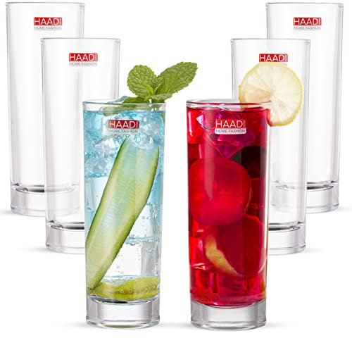 HAADI Drinking Glasses Set of 6 Crystal Clear Tall Water Glass Tumbler Highball Cocktail Glasses for Wine, Whiskey, Juice,Gin and Other Beverages (270ml)