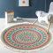 Alfombra Vintage Bohemia de algodón con Estampado de Mandala,Lavable,Tejida a Mano,Bohemia,Redonda,con borlas,para Dormitorio,Pasillo,salón,Mesa de café,Felpudo,Lavable a máquina,90 cm,Flores #12