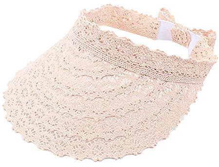 QQYG Damenmode Sonnenspitze breiter Hut Strandhüte Strandhut UV-Schutzhut Sommerhut verstellbares Spitzenkleid Damenhut-Pink_China