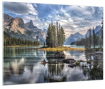 Moderne Impression sur Verre 100x70cm Image Tableau en Verre Decoration Murale Lac Paysage Nature Grand Tableaux Decoratifs Muraux Chambre Cuisine Horizontal Deco Cadre Salon Art Wall GAA100x70-4133