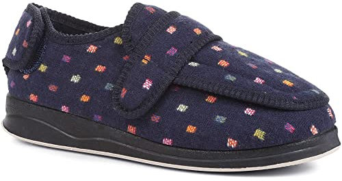 Pavers Ladies Slippers in Navy Comfort Focused for Sensitive Feet Dual Multi Fitting with Touch Fasten Strap Cushioned Lining - Size UK 5/EU 38