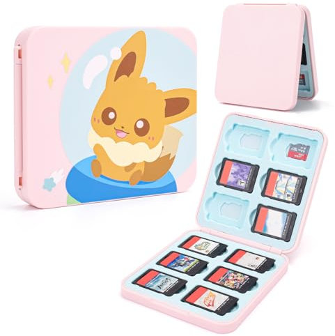 DLseego Switch Game Card Case Compatible with Switch/OLED/Lite,Card Holder Storage Box with 12 Game and 12 Micro SD Cards Slots-Pink Foxes