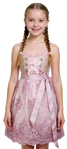 Alte Liebe Vestito tradizionale Dirndl per bambini con grembiule in pizzo, taglia 104, 116, 128, 140, 152, 164, Colore: rosa., 164 cm