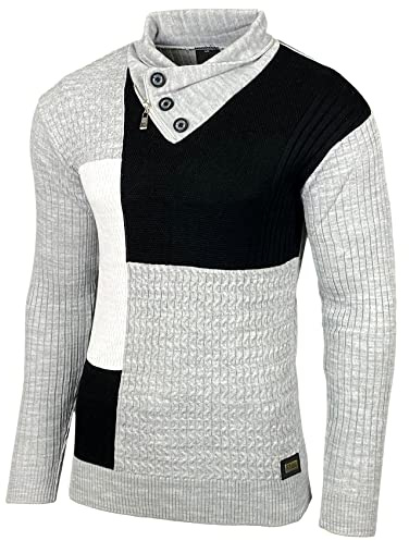 Maglione da uomo a maglia grossa, colletto alto, giacca invernale per il tempo libero, motivo mélange, felpa B-51112, grigio., S