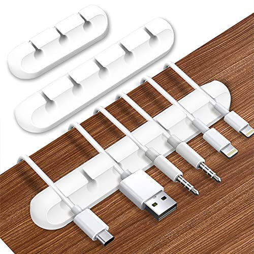 3-Pack Premium Cable Holders Wall Clips, White Silicone Cord Tidy Organizers, Efficient Wire Managers Self-Adhesive, Ideal for Charging Cables, Home Office Car Nightstand, Smart Desktop Accessories