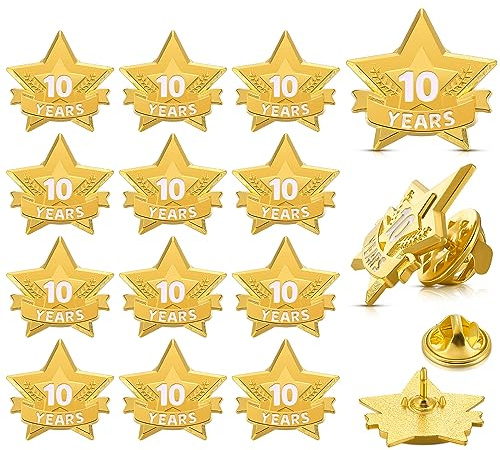 Tigeen 12 Pcs Year Service Reward Pins Star Enamel Pins Years of Service Award Lapel Pin for Long Standing Employees Volunteers Couples Anniversary(10 Years)