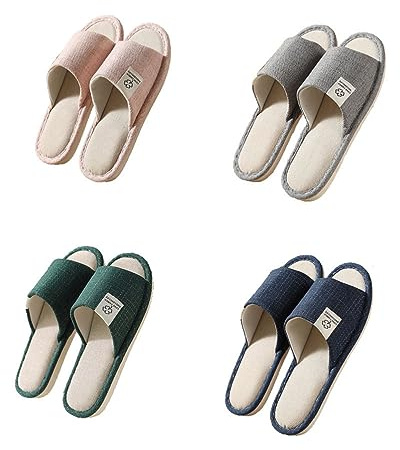 Teceyfeet 4 Paia Ciabatte Ospiti Lavabili Unisex in Spugna - Pantofole da Casa, Spa, Hotel e Viaggio - Antiscivolo