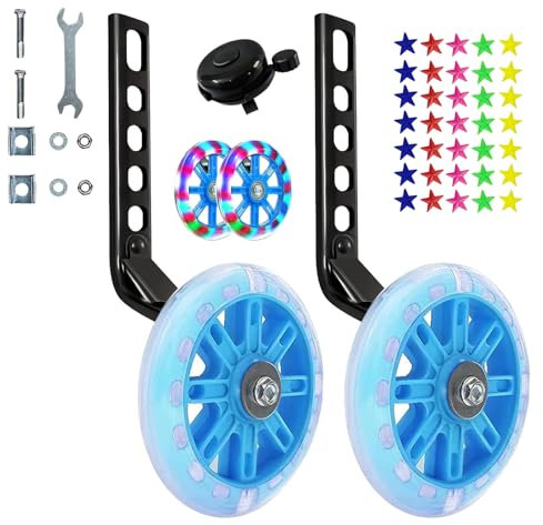 doepeBAE Stabilizzatori per Bicicletta per Bambini,Ruote da Allenamento per Flash Bicicletta,Ruote Laterali Bici Bambino,Rotelle Universali, Le Rotelle Regolabili Aiutano i Principianti (Blu)