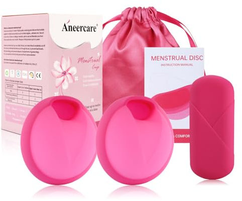 FENYW Disco Mestruale, 2 Pezzi Coppetta Mestruale Morbida, Disco menstruale, Riutilizzabile in silicone medico, Menstrual cup, Dischi mestruali Cuscinetti morbidi alternativi (Rosa, S+L)