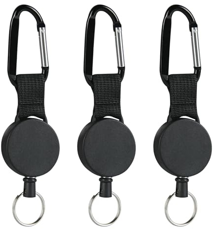 3 Pack Retractable Keychain, Heavy Duty Retractable Badge Holder Reel, ID Badge Clip Reel with Steel Cable and Carabiner Clip