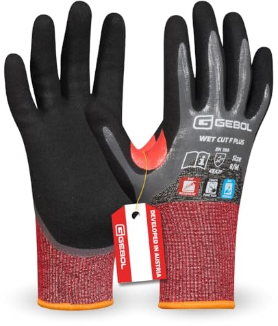 Gebol Wet Cut F Plus, 1 Paar Schnittschutzhandschuhe mit Nitril-Beschichtung, Touchscreen-Bedienung, Waschbar bis 40°C, Recycelte PET-Materialien, für Damen & Herren, Gr. M/8