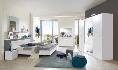 PEGANE Chambre à Coucher complète Adulte (lit Adulte 180 x 200 cm + Armoire + 2 Tables de Chevet) Coloris Blanc