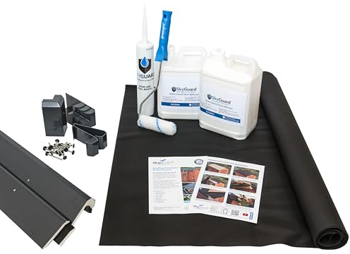 SkyGuard Rubber Roof Kit For Garden Rooms & Outbuildings, EPDM Membrane, Quality u-PVC Trims & Adhesives - Longer Lasting Alternative to Roofing Felt for Sheds (Anthracite Grey Trims, 2.8m x 4.5m)
