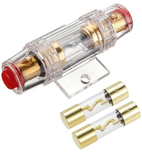 60A Porte Fusible AGU Voiture Plaqué Or avec 2 Pièces AGU Fusibles Verre 60 Ampère pour Sono Auto Audio Automobile Ampli Protection Alimentation de Sécurité Puissance