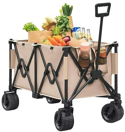 Chariot de Plage Chariot de Jardin Wagon Pliant Pliable Grand Chariot Portable Avec Roues Poignée Réglable Et Porte-Boissons Pour Shopping Jardin Extérieur Chariot de Transport Chariot Pliable(A)