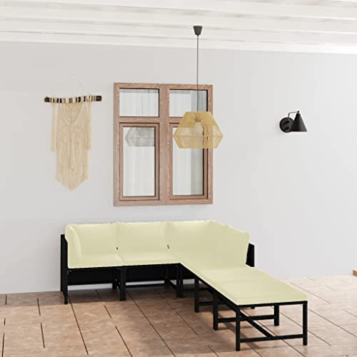 KATERYY 6-TLG. Garten-Lounge-Set mit Kissen Poly Rattan Schwarz,Bequemes Loungeset aus Polyrattan für entspannte Stunden im Garten