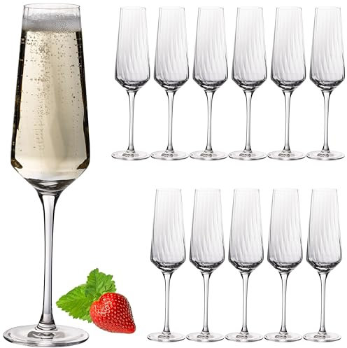 Imperial London - Juego de copas de champán (200 ml, máx. 230 ml, 12 unidades, cristal estriado, apto para lavavajillas)