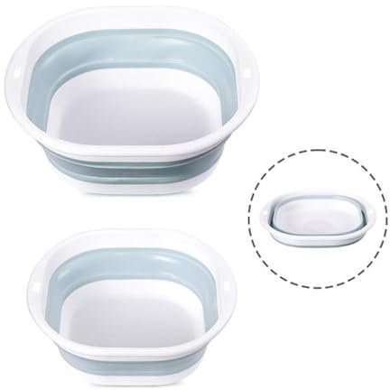 Cretosou 3.5L + 5L Collapsible Washing Up Bowl Collapsible Bucket, Folding Hand Wash Basin Camping Sink Camper Van Accessories Blue, Multipurpose Outdoor Travel Basin for Kitchen Camping Motorhome