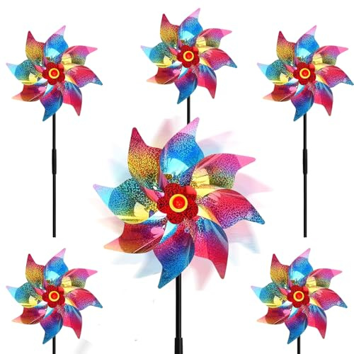 Lot de 6 Moulin à Vent Réfléchissant, Moulins à Vent Anti-Oiseaux, Moulins à Vent Jardin Exterieur, Répulsif Anti-Oiseaux réfléchissant, Dissuasion Anti-Oiseaux réfléchissant