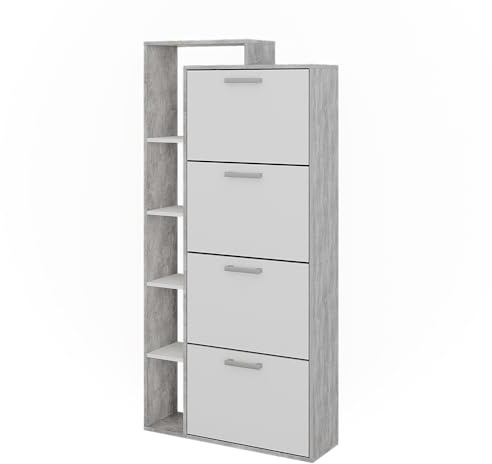 Vicco Scarpiera Orlando, Bianco/cemento, 80 x 166.1 cm | con 4 scomparti, per la conservazione e l’organizzazione delle scarpe nell’ingresso