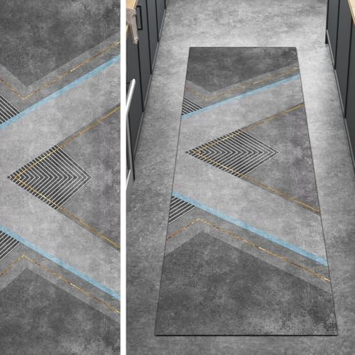 Ymural Tapis de couloir 70 x 200 cm patchwork gris, lavable, antidérapant, long tapis de couloir antidérapant pour couloir, chambre à coucher