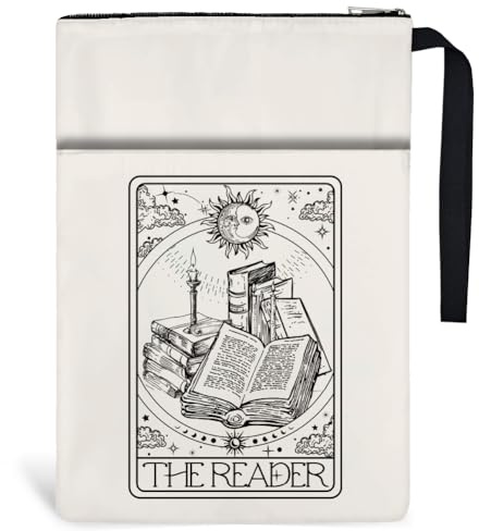 Hobbspring 1 Stück Taschenbuch Buchumschläge 34x24cm The Reader Tarotkarten Buchtaschen Buchhülle Mit Reißverschluss Und Vordertasche Geschenk Für Schüler Lehrer Und Leseliebhaber Zurück zur Schule