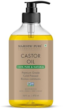 Majestic Pure Castor Oil - 16 Fl Oz (473 ml) | 100% Pure and Natural, Cold Pressed & Hexane Free Premium Grade Oil for Eyelashes, Eyebrows, Skin, Nails, Hair & Scalp