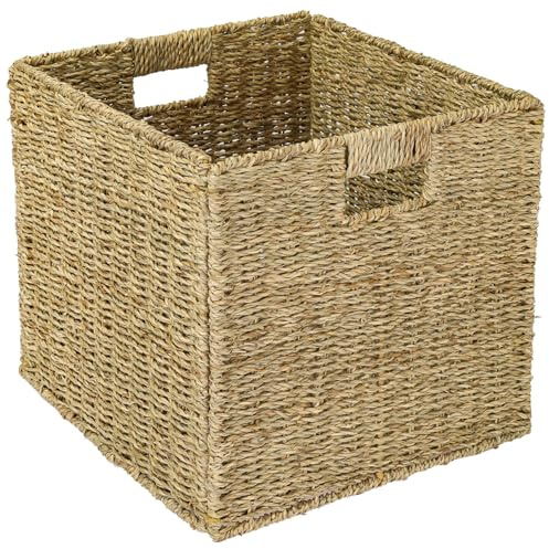 HMF Cesta de almacenamiento trenzada de algas marinas, apta para Kallax, 32 x 34,5 x 32 cm