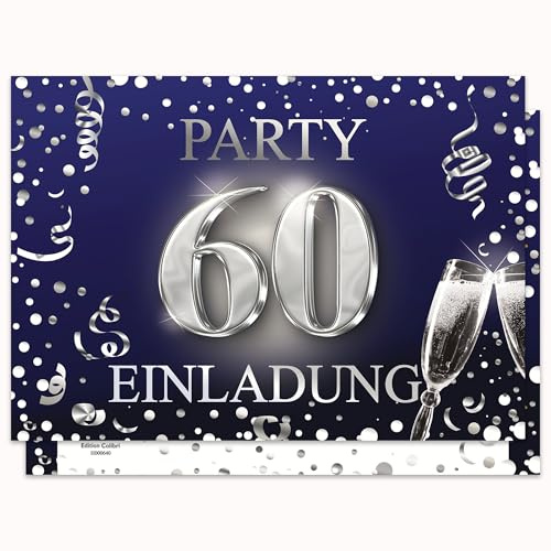Edition Colibri Einladungskarten Geburtstag, 10 Stück, Format A6, Karten-Set, Einladung zum Beschriften, Party (Dunkelblau silber, 60)