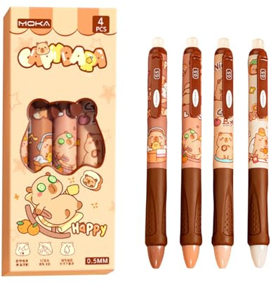 FloralGrace 4-pack capybar indragbara pennor, gelpenna set, raderbar kulspetspenna set