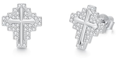 Kreuz Ohrringe 925 Sterling Silber Zirkonia Ohrstecker Iced Out Kreuz-Ohrstecker für Damen Herren