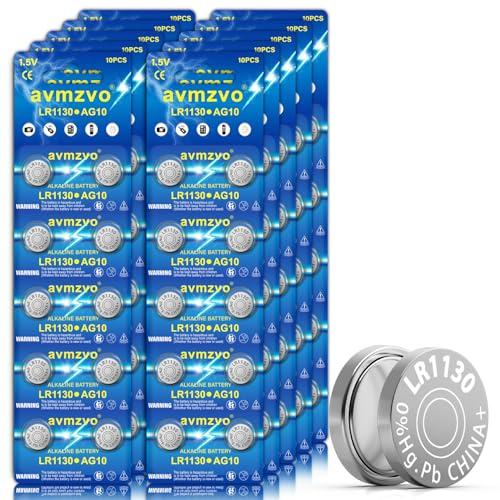avmzvo LR1130 Pile a bottone AG10 LR54 189 389 1,5V, 100 pezzi, senza mercurio, confezione sicura per bambini【5 anni di garanzia di conservazione】