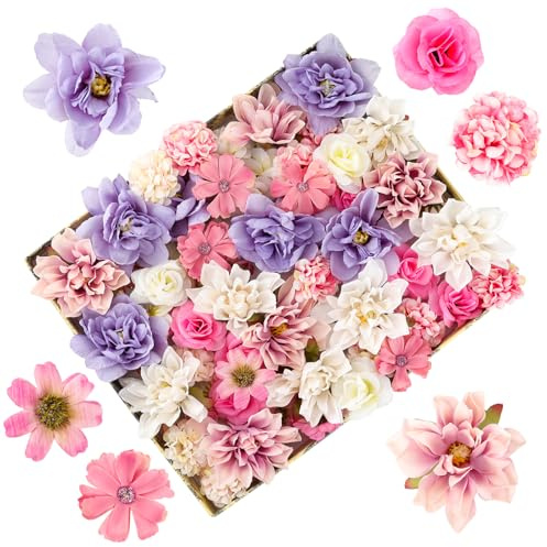Bomtop Künstliche Blumenköpfe,30 Stück Kunstblumen zum Basteln Wie Echt,10 Stile zum Basteln 4~8cmMini Dekoblumen Seidenblumen für DIY Basteln Scrapbooking Hochzeit Party Home Handwerk Tisch,5 Farben