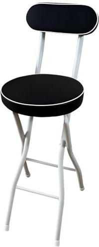 Generico Sgabello da Bar Pieghevole con Schienale Sedia Alta da Cucina Portatile Seduta e Schienale Imbottiti Neri Design Pieghevole Salvaspazio(24 inch(60cm))