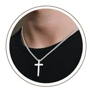 TINGN Rostfritt stål kors hänge halsband för män pojkar, silverton kedja kors halsband kristen bekräftelse dop korskedja med 40–61 cm smycken