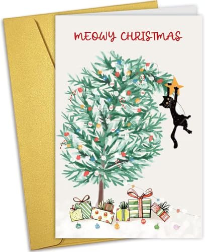 HCIU6YGQ Funny Cat Christmas Card for Men Woman, Humorous Christmas Card&Gift for Cat Mom Dad, Naughty Xmas Card from Cats for Friends Family