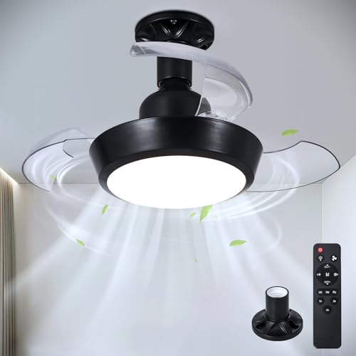 HARPER LIVING Small Ceiling Fans with Lights & Remote, E27 Screw in Fan Lamp with 3 Retractable Blades, 30W 1400LM Dimmable & 3CCT LED Ceiling Fan Light Bulb Ideal for Small Rooms, Black