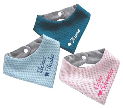 Personalisiertes Baby Halstuch, Bestickt mit Namen, kleiner Bruder, kleine Schwester