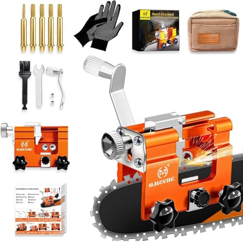 OMCCHK Chainsaw Sharpener Jig with 5 High Hardness Titanium Plated Diamond Bits, Universal Manual Chain Saw Sharpener Tool Kit Accessories for 4 - 22 Chain Saw Sharpening