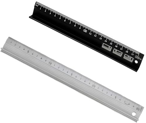 2-Pack Ruler 30cm, Aluminum Alloy High Precision Right Angle Ruler, White Aluminium with Raised Grip, Steel for Crafting, 30cm and 20cm Straight Edge Set