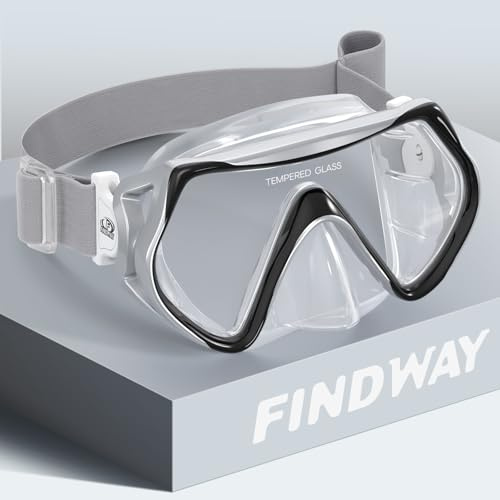 Findway Maschera Subacquea Adulti con Fascia Elastica Regolabile, Maschera Snorkeling per Uomo Donna e Adolescenziale con Panoramica a 180 Gradi, Occhialini da Nuoto con Copertura Nasale Anti-perdite