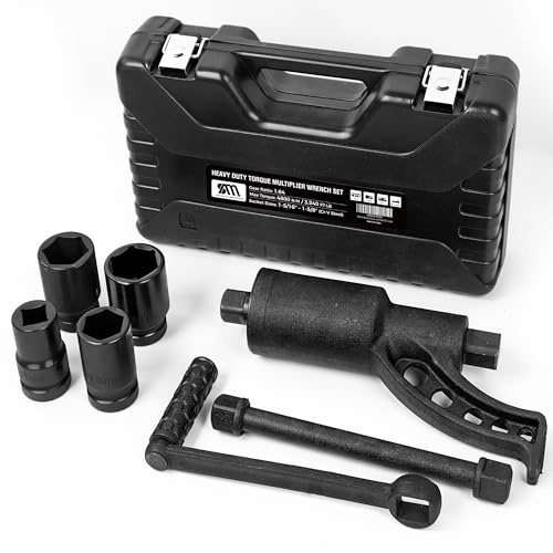 Solid As Mountain Torque Multiplier Wrench Set Heavy Duty 1:64, 4800Nm (3540ft/lb) Lug Nut Remover, 1 Drive with 1-5/16 & 1-5/8 CR-V Sockets for Semi Truck, Trailer, RV, Bus