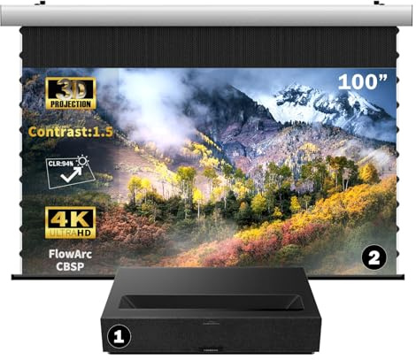 Formovie Theater Premium 4K UST Projector with FlowArc 100 CBSP Screen | 2200 ISO Lumens | 94% Ambient Light Rejection | Dolby Atmos & 3D Ready | Smart Auto Alignment