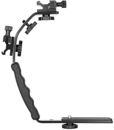 WUUISDNX Heavy Duty Video Camera L Bracket Mount With Padded Hand Grip Dual Cold Shoe Mounts Far Exceeds Built-in Shoe Mount Version Which Will Risk Dte Flash/s To Slide Off.Provides Economical