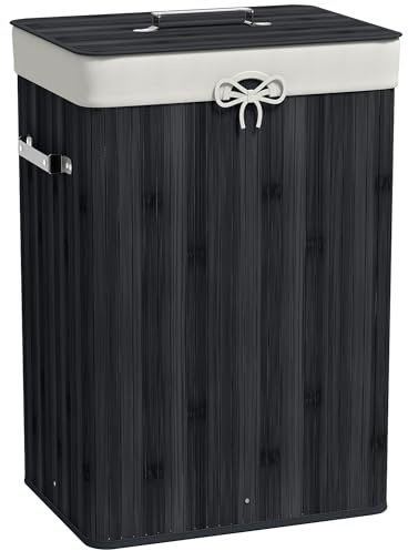 HOMCOM Wäschekorb Schmal mit Deckel 72L mit Griff, Wäschebox Schwarz | Herausnehmbarer Wäschesack, Wäschesammler, für Waschküche Schlafzimmer Badezimmer