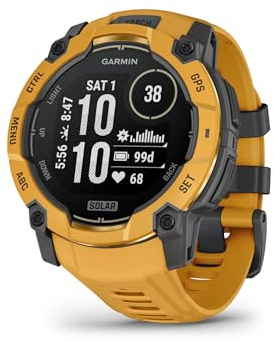 Garmin Instinct® 3 – 50 mm, Solar, Rugged Outdoor GPS Smartwatch, Built-in Flashlight, Alpine Rush Collection Limited Edition Color, Sunburst with Sunburst/Gray Band